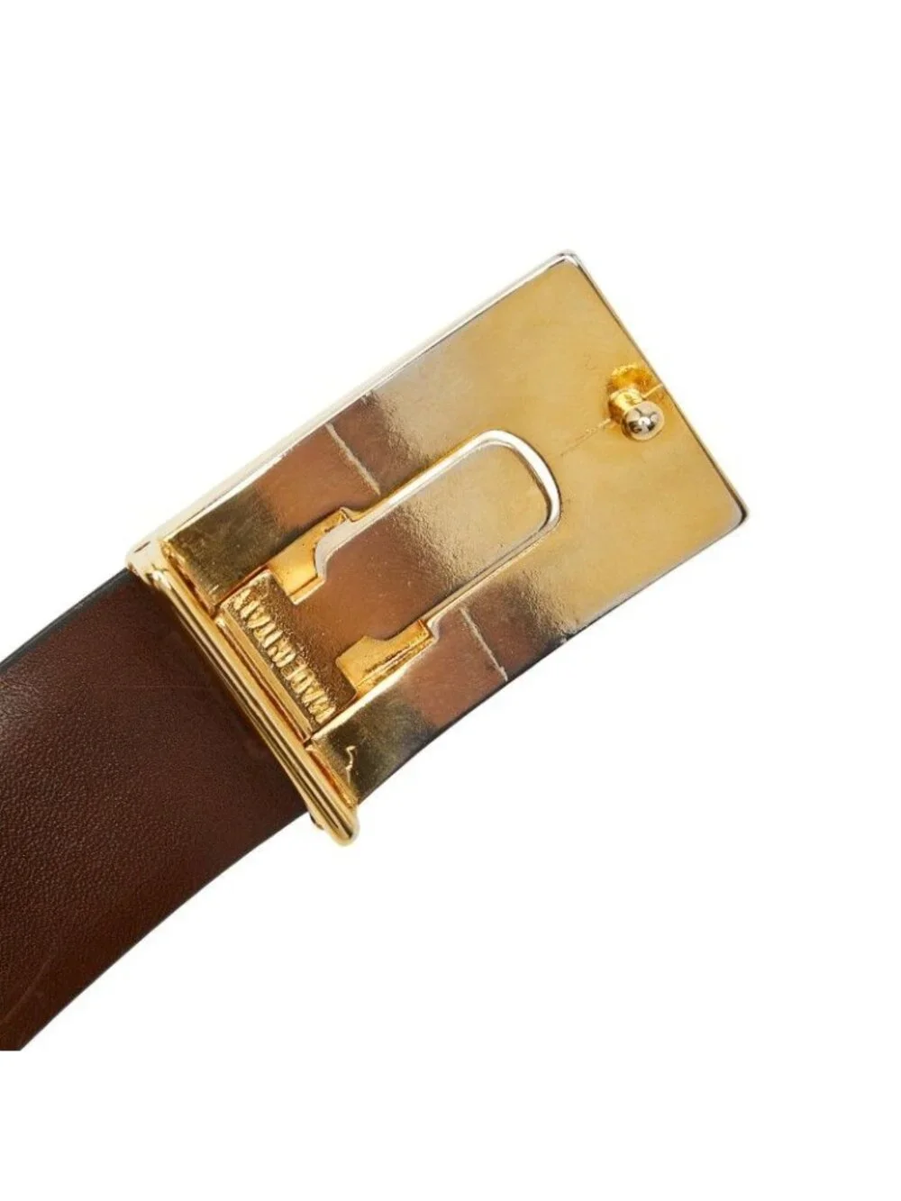 Saint Laurent Vintage Logo Belt Black Brown Leather Plated